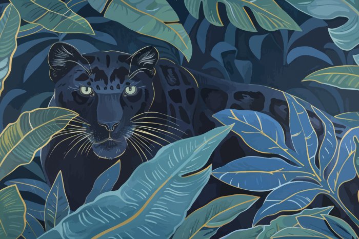 Fototapete Wilde Tigerkatze im tropischen Dschungel