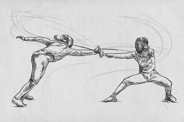 Fototapete Frauen üben Fechtkampf