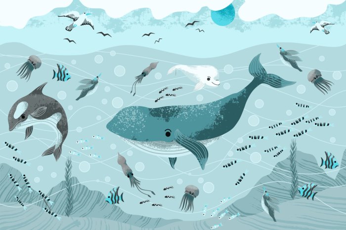 Fototapete Wale unter Fischen in der Unterwasserwelt