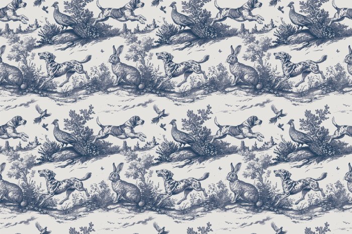 Fototapete Wildwiese mit Hunden und Hasen