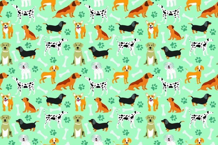 Fototapete Zeichnung mit verschiedenen Hunden und Knochen