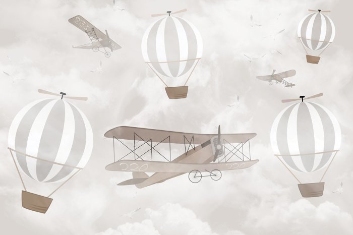 Fototapete Flugzeuge und Ballons vor dem Himmel mit Wolken