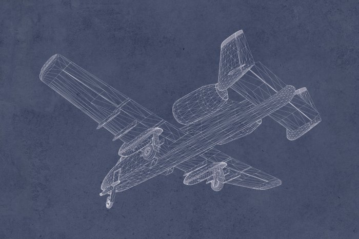 Fototapete Skizze eines Flugzeugs auf marineblauem Hintergrund mit Betonstruktur