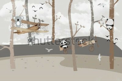 Fototapete Süße Koalas und Pandas spielen im Dschungel