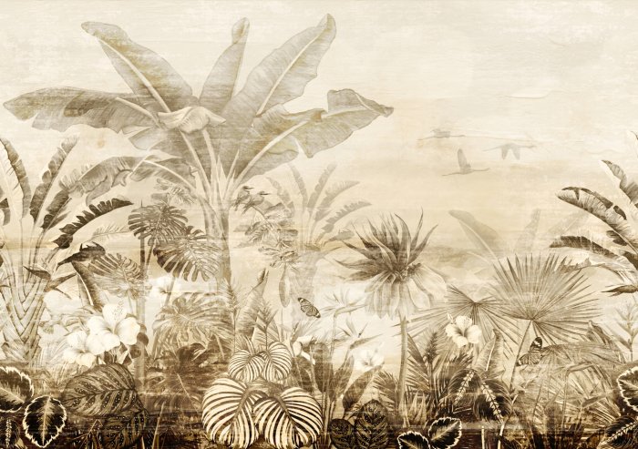 Fototapete Tropischer Dschungel in Sepiafarben