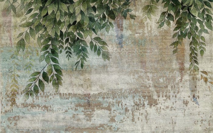 Fototapete Hängende grüne Blätter auf Beton