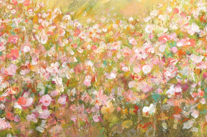 Fototapete Gemalte Wiese mit bunten Blumen