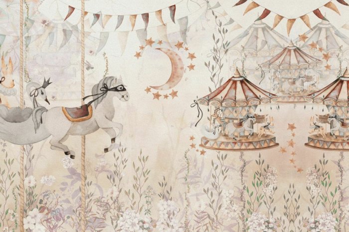 Fototapete Vergnügungspark Märchenmuster Aquarellillustration