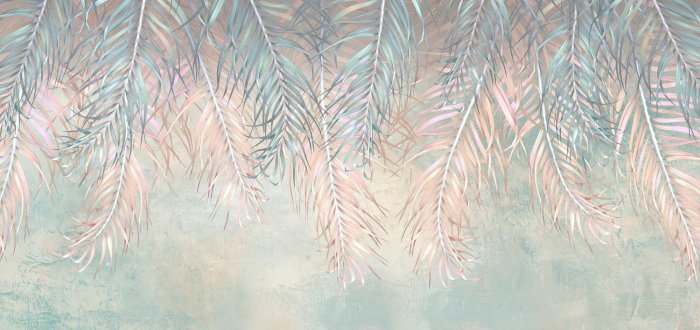 Fototapete Blaue und rosa Palmblätter