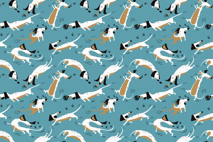 Fototapete Comic-Muster Hunde auf blauem Hintergrund Illustration