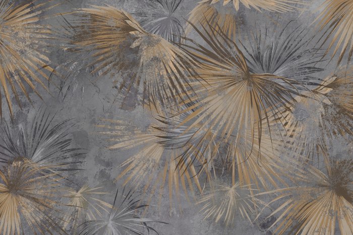 Fototapete Braune Palmblätter auf grauem Beton