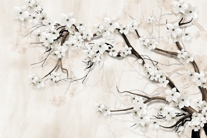 Fototapete 3D-Kirschblüte auf hellem Hintergrund