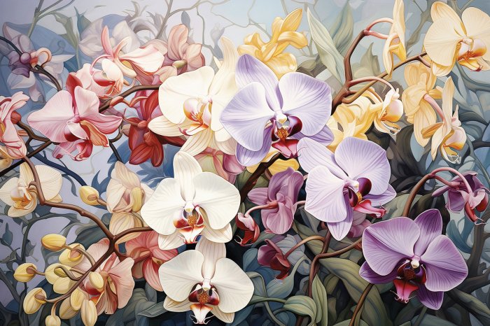 Fototapete Üppige Vegetation mit bunten Blumen