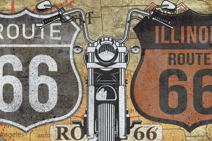 Fototapete Route 66 -Muster mit Motorrad