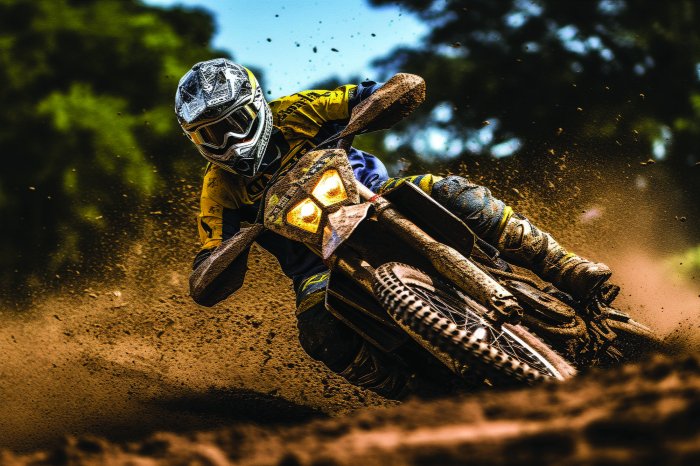 Fototapete Motorradfahrer fährt auf Sand