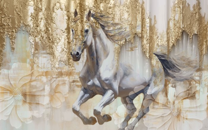 Fototapete Galoppierendes Pferd mit Goldimitation