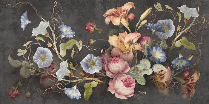 Fototapete Bunte Blumen auf dunklem strukturiertem Hintergrund