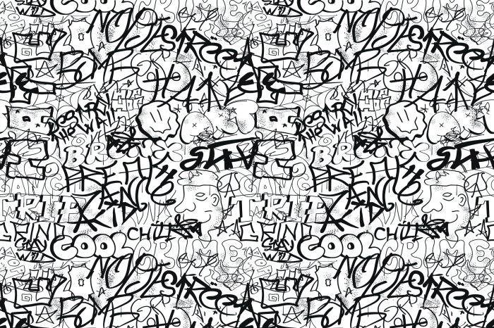 Fototapete Schwarzes Graffiti-Schriftmuster im Jugendstil