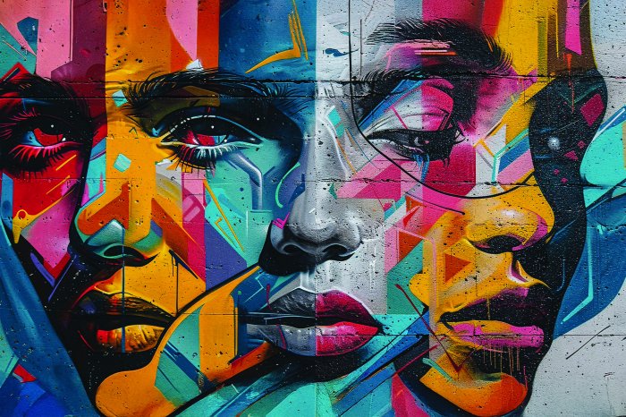 Fototapete Mural mit Street Art und dem Gesicht einer Frau