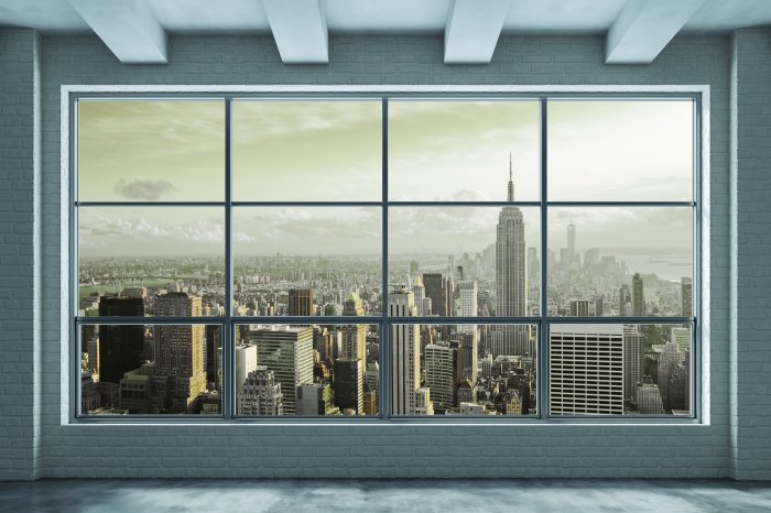 Fototapete New York Blick aus einem großen Fenster
