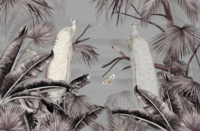 Fototapete Pfauen in tropischer Landschaft