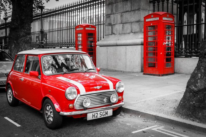 Fototapete Rotes Auto und Telefonzellen in London
