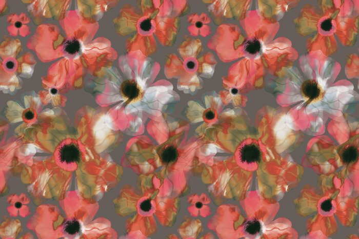 Fototapete Rote Mohnblumen im abstrakten Stil auf grauem Hintergrund