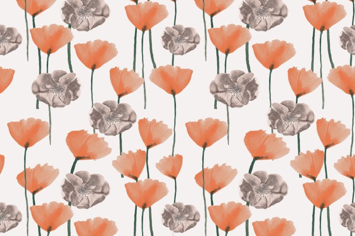 Fototapete Minimalistisches Muster mit Wildblumen auf weißem Hintergrund
