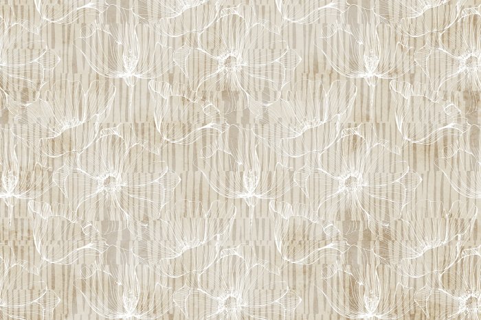 Fototapete Weiße Mohnblumen im Line-Art-Stil auf geometrischem Hintergrund