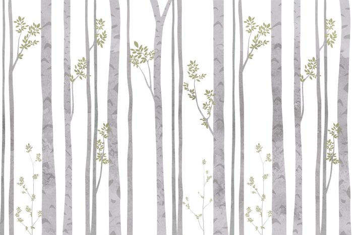 Fototapete Aquarell-Birkenbäume mit grünen Blättern