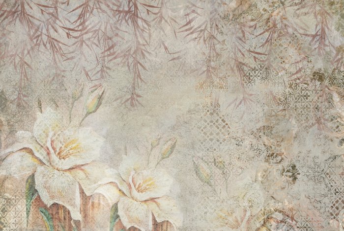 Fototapete Blumen und Blätter im botanischen Stil mit Ornamenten