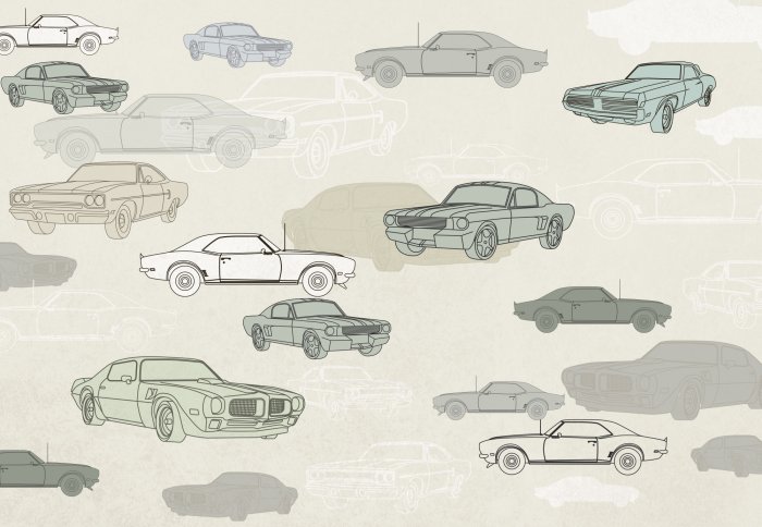 Fototapete Vintage-Autos in Grüntönen