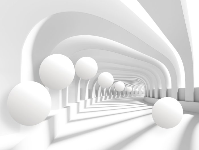 Fototapete Dreidimensionale Kugeln in einem futuristischen Tunnel