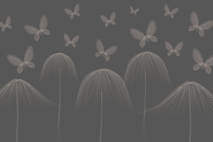 Fototapete Schmetterlinge im Line-Art-Stil auf dunklem Hintergrund, minimalistisches modernes Muster