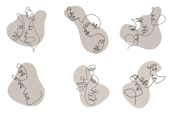 Fototapete Moderne Illustration abstrakter Gesichter im Line-Art-Stil