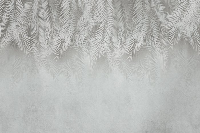 Fototapete Weiße Palmblätter auf Betonhintergrund mit Grunge-Effekt