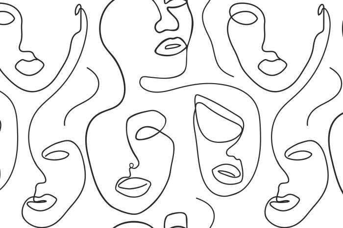 Fototapete Minimalistische weibliche Porträts in schwarz-weißer Abstraktion