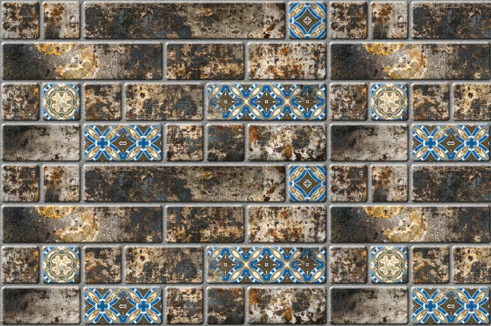 Fototapete Ziegelwand mit ornamentalem Muster