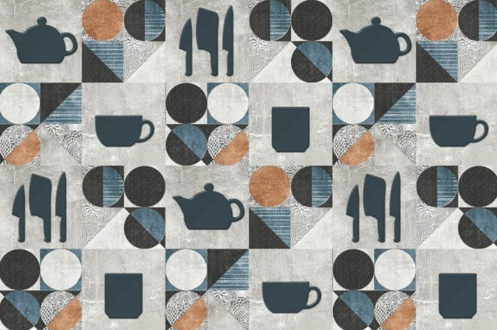 Fototapete Quadratische Fliesen mit Motiven von klassischen Gerichten