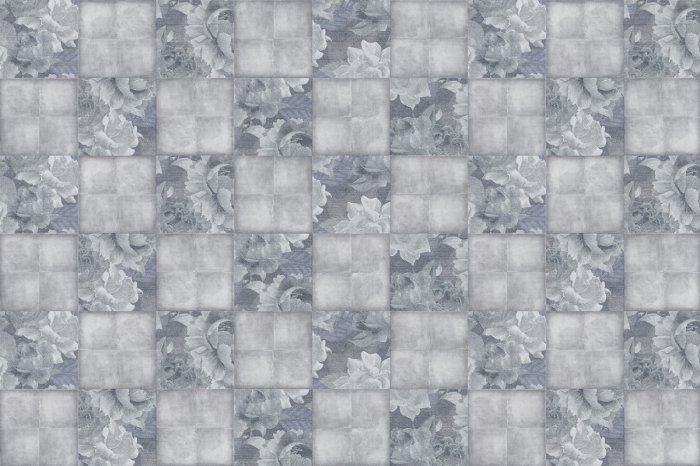 Fototapete Imitation von quadratischen Fliesen mit Blättern