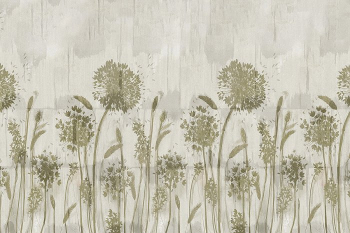 Fototapete Zarte Löwenzahnblumen auf grauem Hintergrund