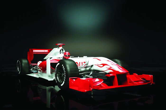 Fototapete Rennwagen mit roten Flammen