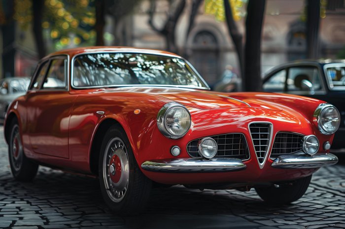 Fototapete Roter Klassiker in städtischer Szenerie