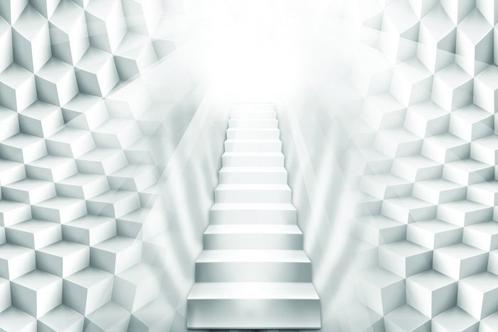 Fototapete Dreidimensionales Muster mit Treppen zum Licht hin