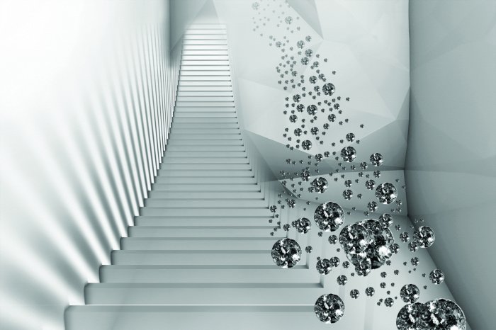 Fototapete Weiße 3D-Treppe zwischen Edelsteinen