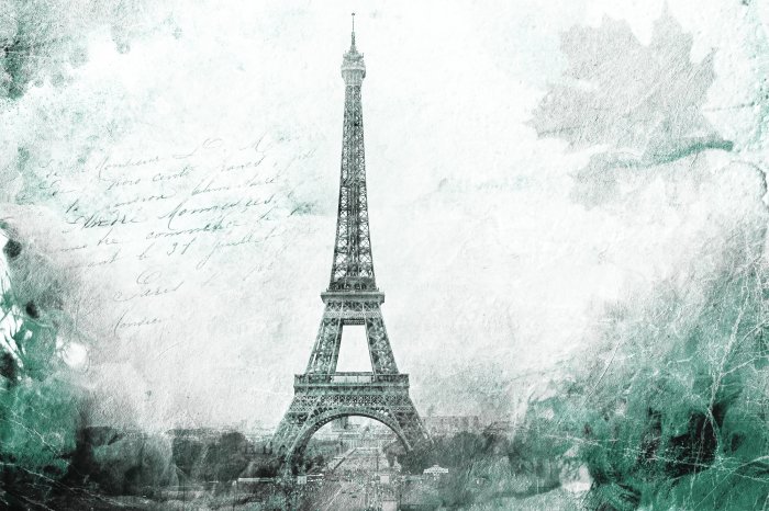 Fototapete Eiffelturm auf abstrakter Betonstruktur