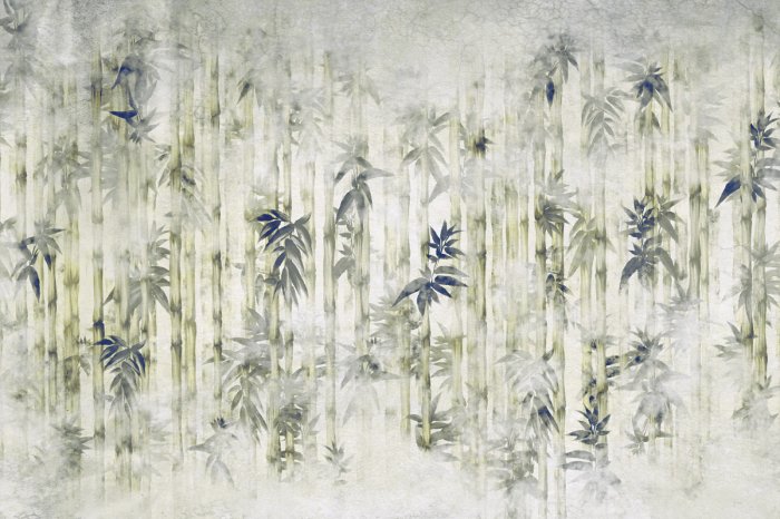 Fototapete Bambusbäume mit Blättern im Nebel