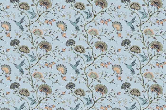 Fototapete Äste mit Blumen unter Vögeln