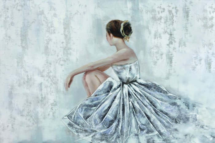 Fototapete Ballerina im weißen Kleid auf Beton