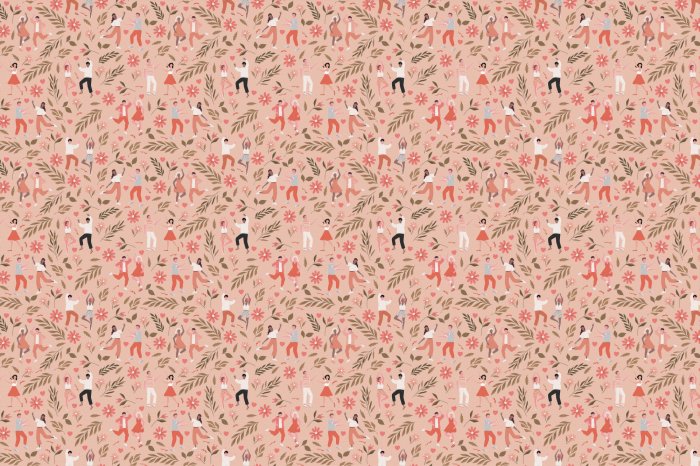 Fototapete Menschen, die zwischen Blumen und Blättern tanzen